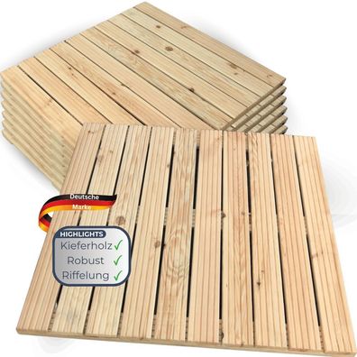 Holzfliese Kiefernholz 95x95 Fliese Geriffelt Terrassenfliese Holz quadratisch