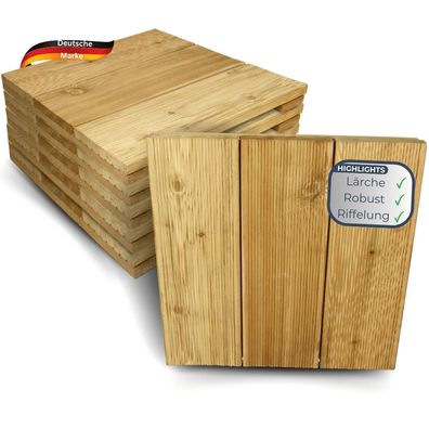 Holzfliese L?rchenholz 43x43 Fliese Geriffelt Terrassenfliese Holz quadratisch