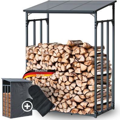 Kaminholzregal Au?en Dach ELOS 130x70x185 Metallrahmen Ofenhandschuh Brennholzregal