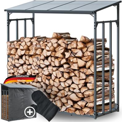 Kaminholzregal Au?en Dach ELOS 182x70x185 Metallrahmen Ofenhandschuh Brennholzregal