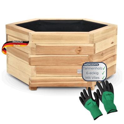 Pflanzkasten Holz 6-eckig MICHA Vlies und Handschuhe Pflanzk?bel Tannenholz