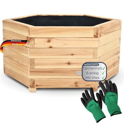 Pflanzkasten Holz 6-eckig MICHA Vlies und Handschuhe Pflanzk?bel Tannenholz