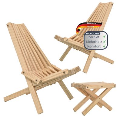 Skandinavisches Gartenm?belset Holz ENNO 3 tlg. Kiefernholz 2x Liegestuhl 1xTisch