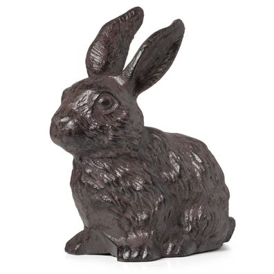 Dekofigur Hase aus Gusseisen braun Antik-Look - Gartendeko Osterhase wetterfest für d