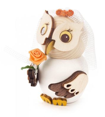 Ganzjahresfigur Mini-Eule Braut H: 7,5cm NEU Holzfigur Holzminiatur