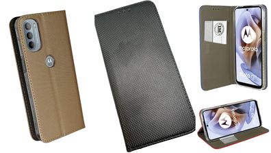 Elegante Buch-Tasche Hülle Smart Magnet kompatibel mit Motorola MOTO G41 Leder