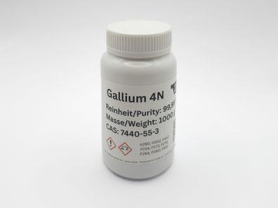 Gallium 4N Ga99,99 in 1 kg Flaschen, mit Reinheitszertifikat und Chargennummer
