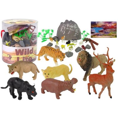 Lean Toys Großes Figurenset Wildtiere Safari + Zubehör 34 Elemente