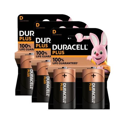 3x Duracell - Mono D Plus LR20 Batterien MN1300 1,5V Torcia 2er Blister
