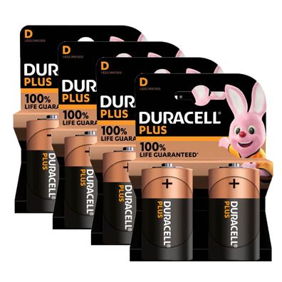 4x Duracell - Mono D Plus LR20 Batterien MN1300 1,5V Torcia 2er Blister