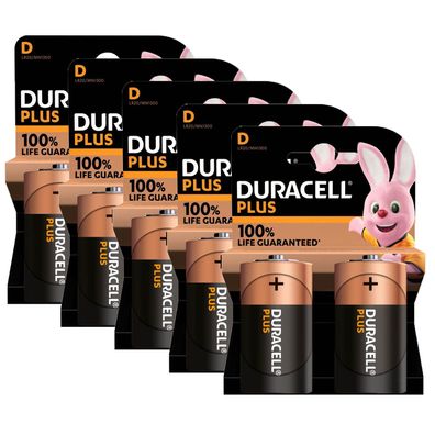 5x Duracell - Mono D Plus LR20 Batterien MN1300 1,5V Torcia 2er Blister