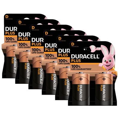 6x Duracell - Mono D Plus LR20 Batterien MN1300 1,5V Torcia 2er Blister