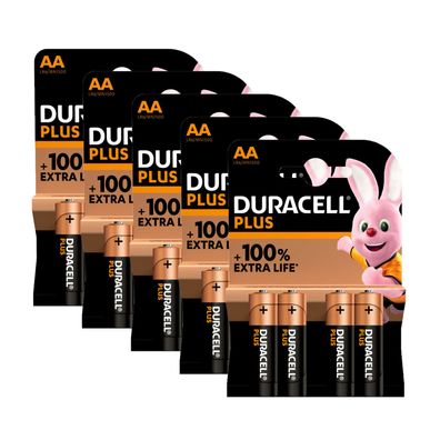 5x Duracell Plus AA Mignon 1,5V Alkaline Batterien MN1500 LR06 4er Blister
