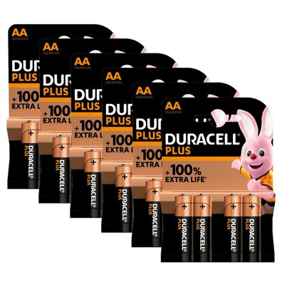 6x Duracell Plus AA Mignon 1,5V Alkaline Batterien MN1500 LR06 4er Blister