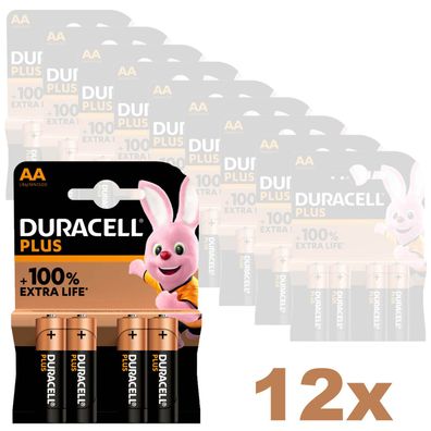 12x Duracell Plus AA Mignon 1,5V Alkaline Batterien MN1500 LR06 4er Blister