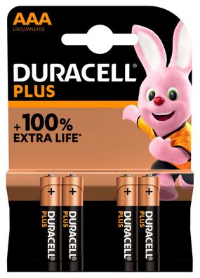Duracell Plus AAA Micro Batterien LR03 1,5V Alkali Mangandioxid 4er Blister