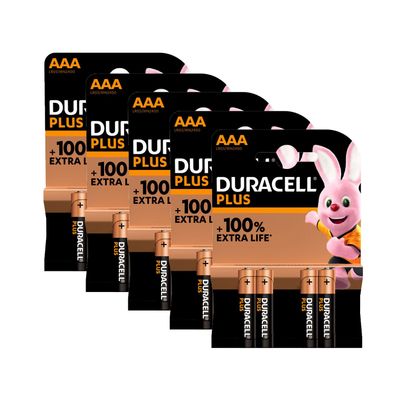 5x Duracell Plus AAA Micro Batterien LR03 1,5V Alkali Mangandioxid 4er Blister