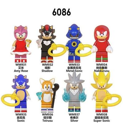 8x Custom Lego Sonic The Hedgehog Knuckles Videospiel Held Minifiguren Spielzeug