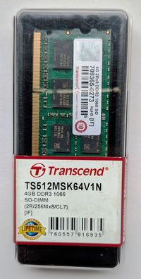 NEU: 4GB Transcend DDR3 RAM TS512MSK64V1N Arbeitsspeicher SO-DIMM Laptop PC 4 GB