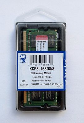NEU: 8GB Kingston DDR3 RAM KCP3L16SD8/8 Arbeitsspeicher Laptop PC 8 GB SODIMM