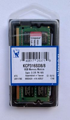 NEU: 8GB Kingston DDR3 RAM KCP316SD8/8 Arbeitsspeicher Laptop PC 8 GB SODIMM