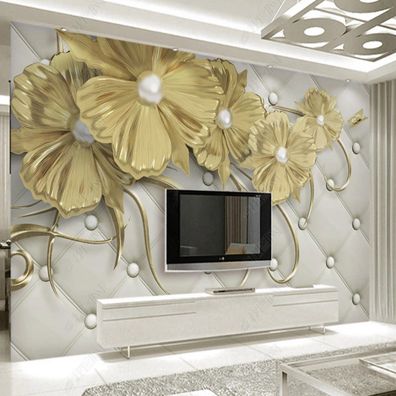 Vlies Fototapete Gold Blumen Relief Luxus Soft Panel Wandbild Wanddeko Mod 10611