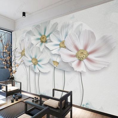 Vlies Fototapete Edel Blumen Relief Gold Luxus Wandbild Modern Wanddeko 10612