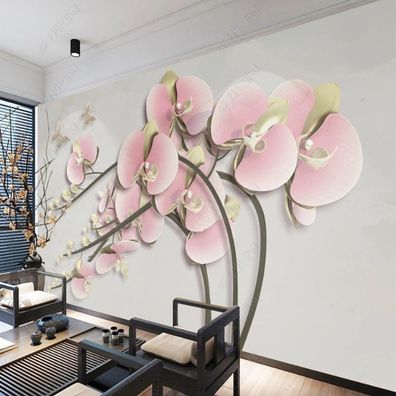 Vlies Fototapete Orchidee Blumen Relief Gold Luxus Wandbild Modern Wanddek 10613