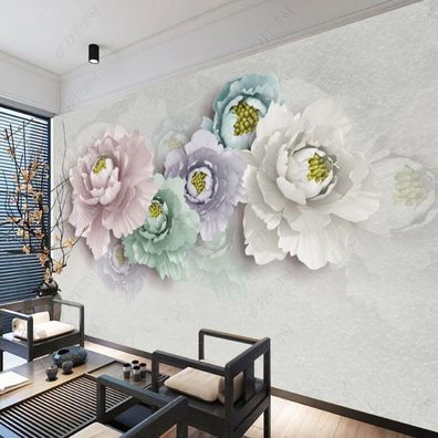 Fototapete Stil Pfingstrose Gold Relief Luxus Wandbild Wanddeko Modern 10614