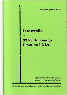 Ersatzteilliste für 32 PS Hanomag Limusine 1,3 Ltr. Auto, PKW, oldtimer, Klassiker