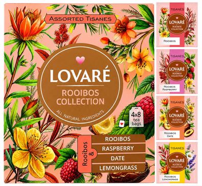 32x1,5g LOVARE Tisanes Minztee Sortiment Mint Tee Teebeutel 4 verschiedene Sorte