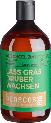 6x benecos benecosBIO Duschgel 2in1 BIO-Hanf Haut & Haar - LASS GRAS DRÜBER WACHS