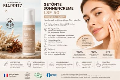 Laboratoires de Biarritz Getönte Sonnencreme LSF 50 Elfenbein Bio Gesicht 50 ml