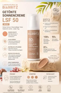 Laboratoires de Biarritz Getönte Sonnencreme Beige LSF 50 50 ml