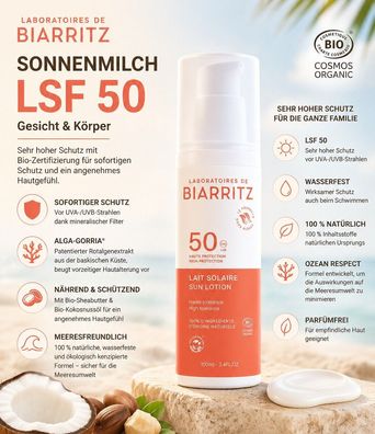 Laboratoires de Biarritz Sonnenmilch LSF 50 Bio Gesicht Körper 100 ml