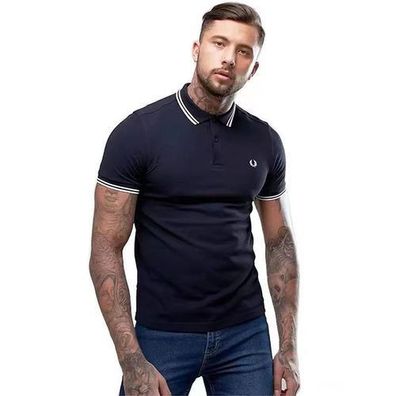 Fred Perry Poloshirt T-shirt Kurzarm Polohemd Herren Twin Tipped Navy