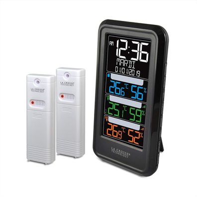 Temperaturstation WS6813 mit 2 Thermo Hygro Sensoren Farbdisplay Schwarz