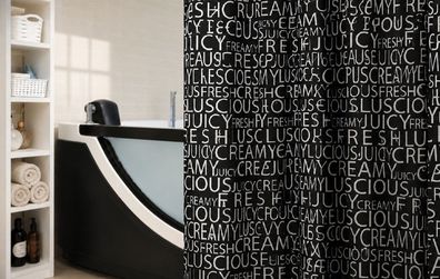 Creamy Black Duschvorhang 180x200 Textil Schwarz Weiß Design Wasserabweisend