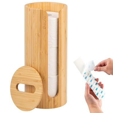 eluno Toilettenpapier Aufbewahrung für 3 Rrollen, rund, Bambus, zur Wandmontage