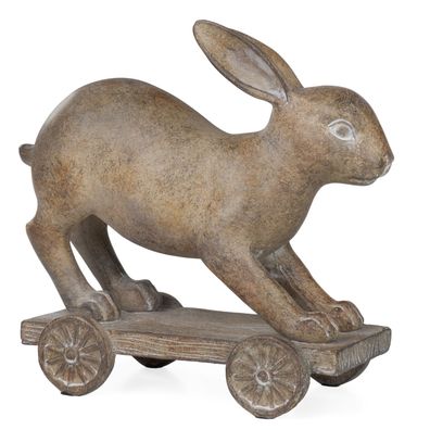 Rustikale Resinfigur Hase auf Rollen 19 cm hoch | Dekorative Vintage Osterdeko | Retr