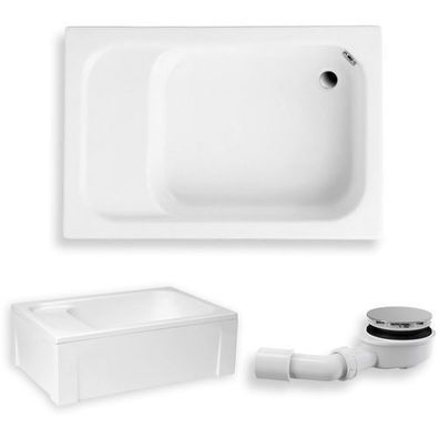 Duschwanne Rechteck Acryl RONI 120x80 Weiß Acrylschürze | Ablauf & Füße im SET!