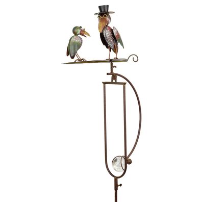 Dekorativer Gartenstecker Metall 150 cm hoch - 2 lustige Vögel mit Zylinder und Brill