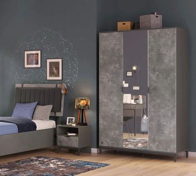 Cilek Space Gray Kleiderschrank mit 3 Türen