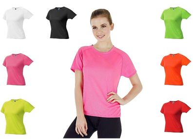 Damen Funktionsshirt Laufshirt Atmungsaktiv Sportshirt Neonfarben Frauen S M L Lady