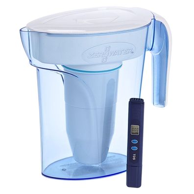 ZeroWater 5-stufige Filterkanne Trinkwasser 1,7 L NSF Weiss Blau