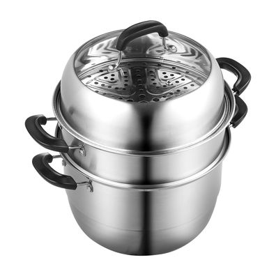 VEVOR 28cm Dampfgarer Topf Edelstahl 3 Etagen Glasdeckel Induktion Dampftopf