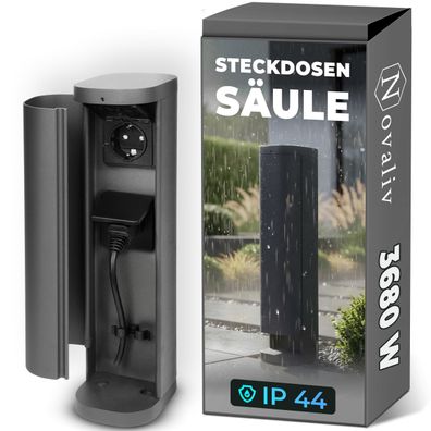 Novatool Steckdosenturm 2-fach außen Anthrazit rund mit Blende IP44 Gartensteckdose