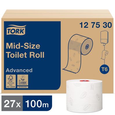 Tork 127530 Midi Toilettenpapier Advanced T6 2-lagig 27 Rollen x 100 m