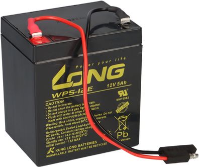 Kung Long Blei Akku AGM 12V 5 Ah WP5-12 mit Stecker für Rasenmäher z.B. Sabo 43-Va