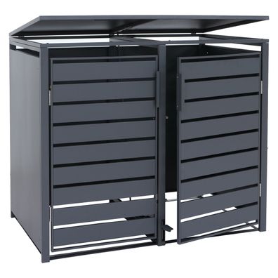 2er-Mülltonnenverkleidung HWC-Q75, Deckel Fußpedal Metall 116x132x89cm 53kg